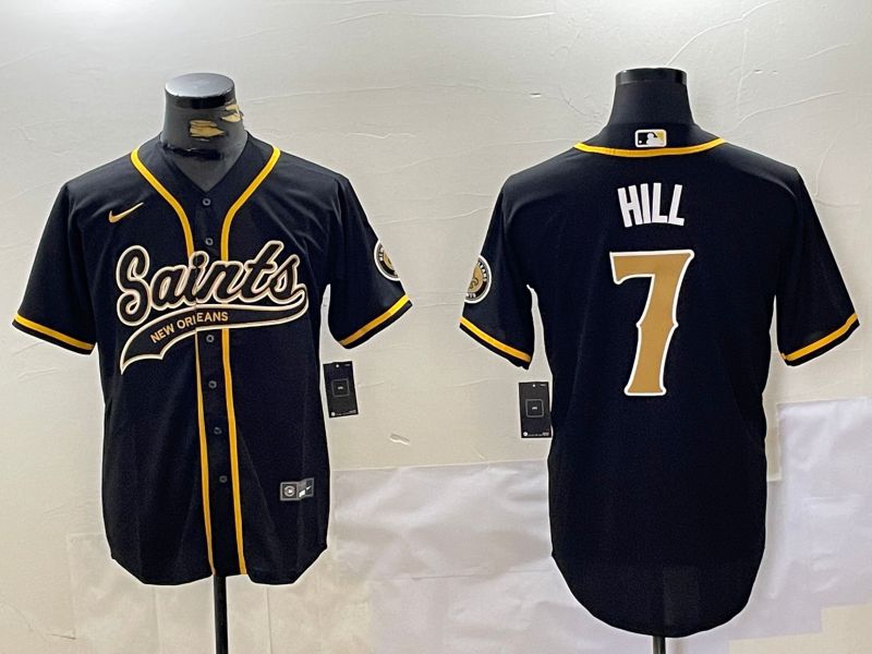 Men New Orleans Saints #7 Hill Black Joint Name 2024 Nike Limited NFL Jersey style 1